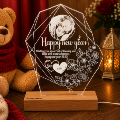 YearBloom personalized acrylic LED New Year lamp with couple photo, flowers, names and warm light