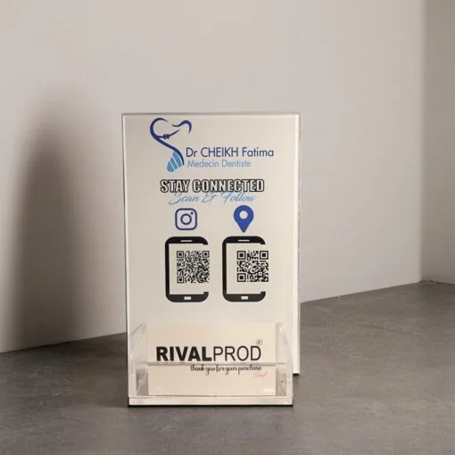 حامل بطاقات عمل أكريليك مع رمزي QR