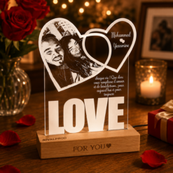 LoveNest personalized acrylic LED couple photo lamp with connected hearts and romantic warm light